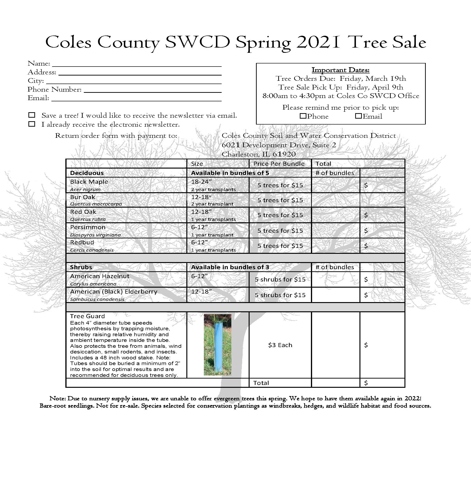 Spring Tree Sale Coles County Soil & Water Conservation District